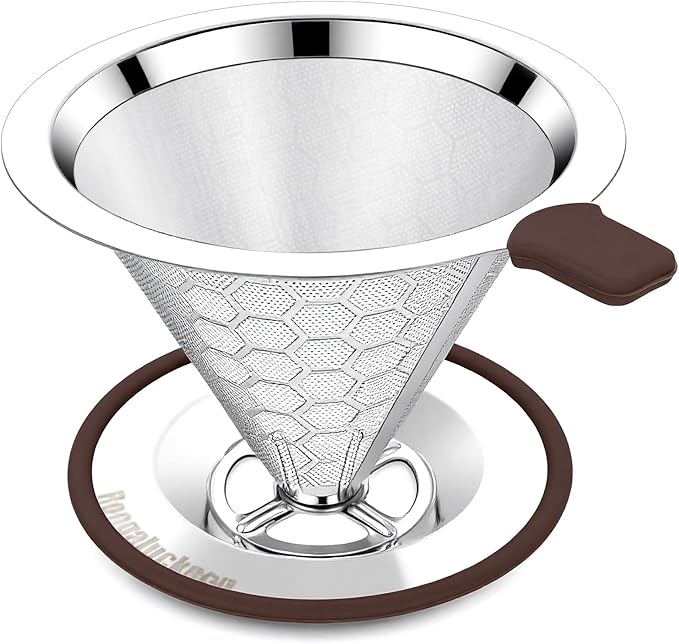 Pour Over Coffee Dripper, Stainless Steel Coffee Filter, Paperless Reusable Coffee Filter, Metal 600 Mesh Strainer Coffee Maker Single Cup Brewer 1-2 Cup