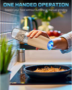 XinXu Gravity Electric Salt and Pepper Grinder Set, Automatic Mill Grinder Shaker,Battery-Operated, Adjustable Coarseness, Stainless Steel, LED Light, One Hand Operated,Wood Grain