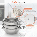 12.8in 3 Tier Stainless Steel Steamer Pot Multipurpose Stainless Steel Steam Pot Cookware Steamer Pot with Lid for Cooking Vegetable Stock Sauce Food