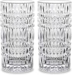Highball Glasses [Set of 4] - 15oz Vintage Glass Cups Fits Dinner Party - Unique Texture, Dishwasher Safe