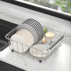 JAQ Dish Drying Rack in-Sink, 304 Stainless Steel Dish Drainer with Stainless Steel Silverware Holder Over Inside Sink-Adjustable 15.16" to 20.59" Maximium 13 Upright Dishes