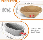 Banneton Bread Proofing Basket Set - Oval & Round Sourdough Proofing Baskets - Sourdough Proofing Bowls Bread Baking Supplies With Liner & Cloth Cover - Cotton Rope Banneton Basket for Baking