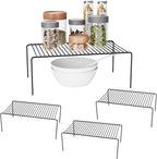 Medium(13 x 9.4 inch)Black Cabinet Storage Shelf Rack Set of 4, Rustproof Metal Wire Kitchen Counter Organizers and Storage, Spice Organization for Cabinet, Plate, Dish, Pantry, Bathroom, Fridge