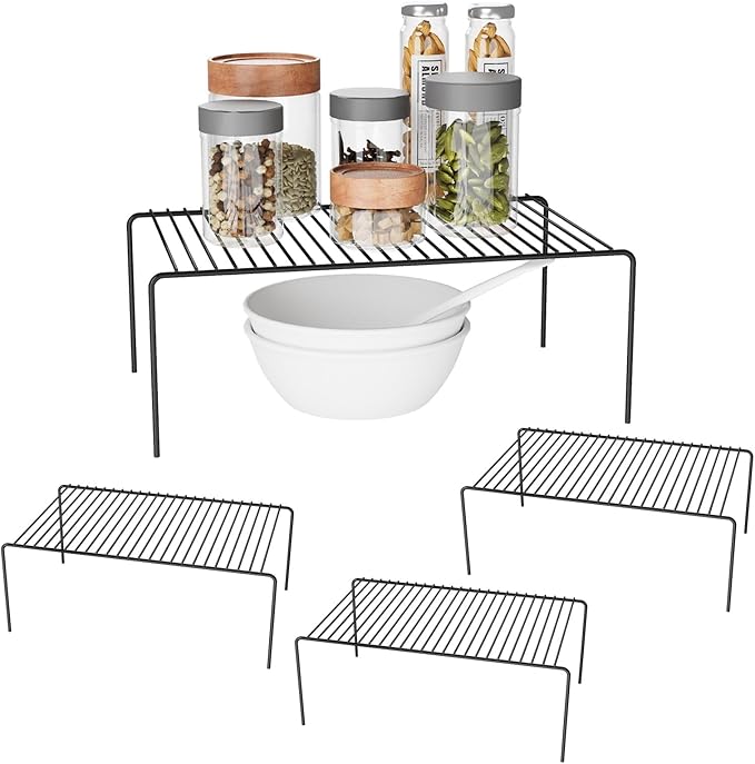 Medium(13 x 9.4 inch)Black Cabinet Storage Shelf Rack Set of 4, Rustproof Metal Wire Kitchen Counter Organizers and Storage, Spice Organization for Cabinet, Plate, Dish, Pantry, Bathroom, Fridge