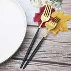 JASHII Silverware Set 36 Piece Food Grade Stainless Steel Flatware Set Fork Spoon Knife Utensils for Daily Use and Party, Service for 6 Anti Rust, Safe in Dishwasher (Matte Black handle gold)