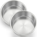 Leonyo 2 Pack 6Inch Round Cake Pans, Stainless Steel Circle Layer Cake Baking Pans Set, Metal Round Baking Tins for Wedding Party, Dishwasher Oven Safe