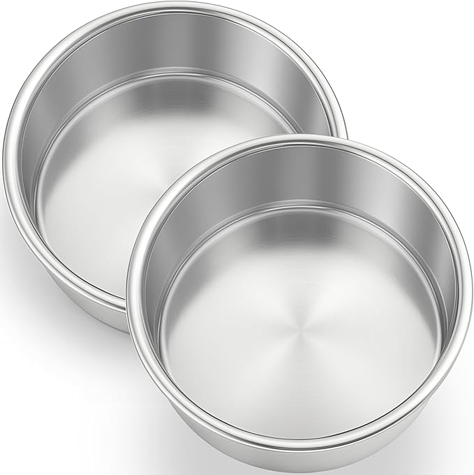 Leonyo 2 Pack 6Inch Round Cake Pans, Stainless Steel Circle Layer Cake Baking Pans Set, Metal Round Baking Tins for Wedding Party, Dishwasher Oven Safe