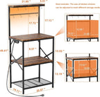 Kitchen Bakers Rack with Power Outlet & LED Lights, Small Coffee Bar Table with Adjustable Storage Shelf, 4 Tiers Microwave Stand with 8 Hooks, Coffee Station for Appliance Organizer, Rustic Brown