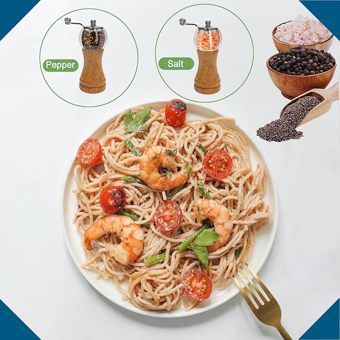 Wooden Pepper Salt Grinder Set Manual Pepper Mill Set Classical Hand Shake Ceramic Blades Metal Handle