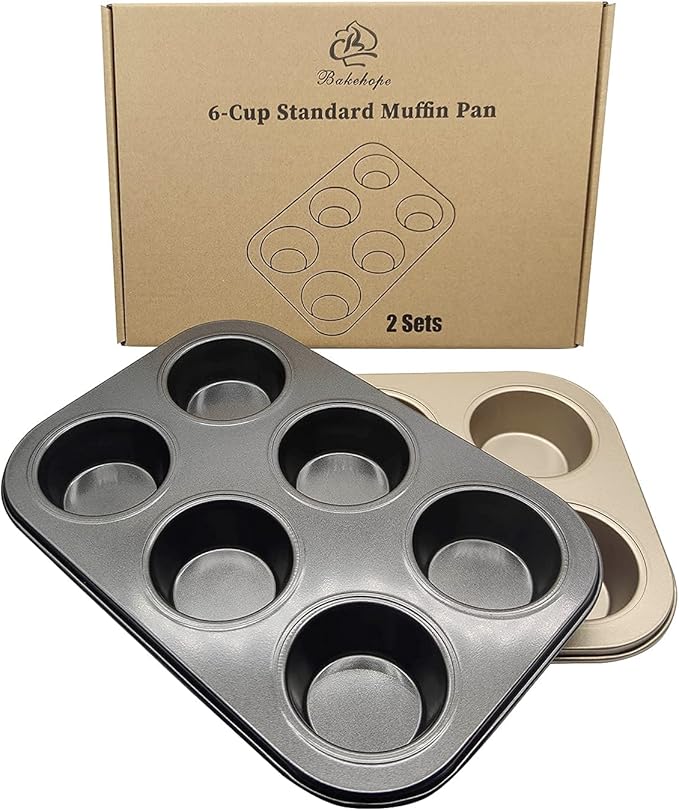 Muffin Tins 6-Cups Nonstick Carbon Steel Standard Cupcake Pans, Set of 2