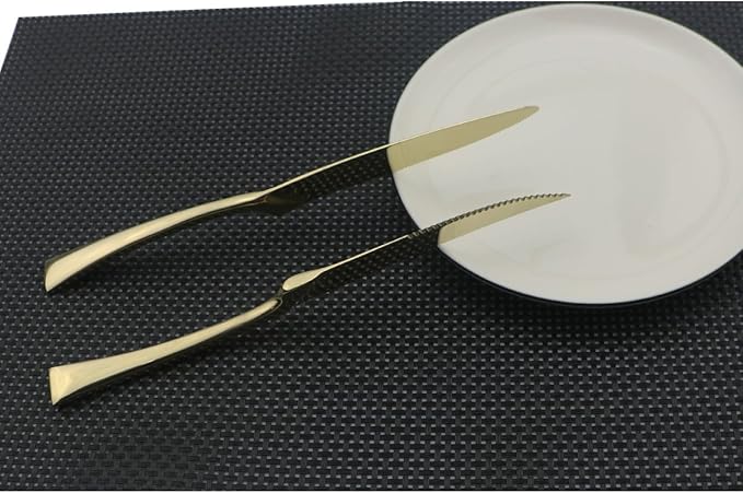 Flatware Set 18/10 Stainless Steel Mirror Polished Champagne gold Cutlery - Silverware Utensil Set of Steak Knife Dinner Fork Knife Spoon Salad Fork Dessert Spoon,24 Piece Service for 4