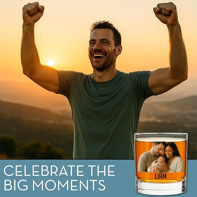 Personalized Fathers Day Printed Photo 11oz Whiskey Glass - Custom Dad Gifts, Bourbon Gifts for Men, Customized Father Picture, Boyfriend, Husband, Birthday, Groomsmen, Prime