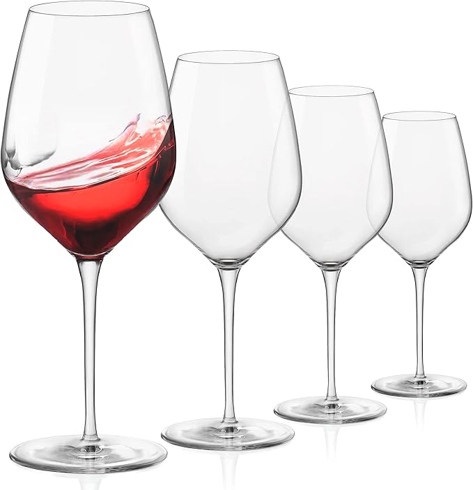 Bormioli Rocco Inalto Tre Sensi Collection Set Of 4 Premium Wine Glasses, Made From Crystal Clear Star Glass, Made In Italy. (18.5 Oz.)