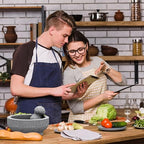 Large Mortar and Pestle - 4 Cup Unpolished Granite Bowl Molcajete Mexican Mortar Handmade Stone Grinder for Guacamole Pastes Pestos in Family Day, Mortar and Pestle, Gray, 8 Inches