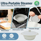 44oz Gray Silicone Steamer Microwave, Collapsible Vegetable Steamer Microwave with Magnetic Lid, Space-Saving Design, Dishwasher Safe Silicone Bowl for Cooking Veggies, Dumplings, Healthy Cooking