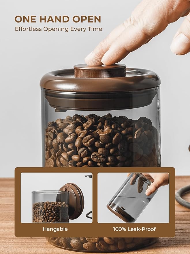 Coffee Canister for Ground Coffee 1200 ml, 14 Oz Borosilicate Air Tight Coffee Bean Container with Pop Lid, CO₂ Releasing Valve for Grounds Coffee, Anti-UV