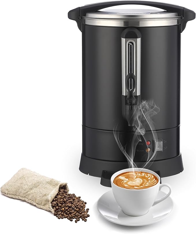 100 Cups Large Coffee Urn with Double Wall Insulation, 14L/3.8 Gallon Stainless Steel Commercial Electric Coffee Maker with Hot Drinks and Hot Water, for Weddings, Parties, Catering, and Buffets