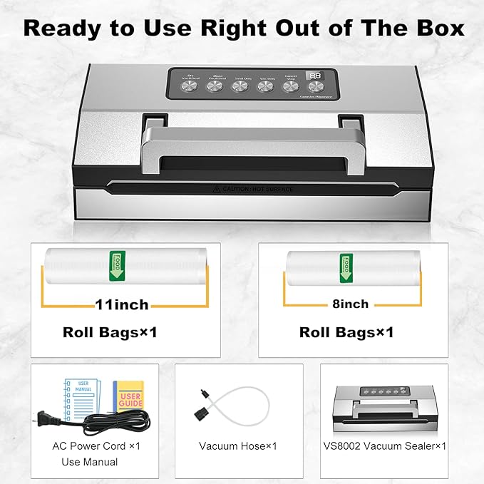 2025 Precision Food Vacuum Sealer Machine, Commercial Full Automatic Food Sealer–Powerful Dual Pump, Built-in Cutter&Bag Storage, Double Heat Seal, Food Preservation Saver, 2 Bag Rolls&Hose, Sous Vide