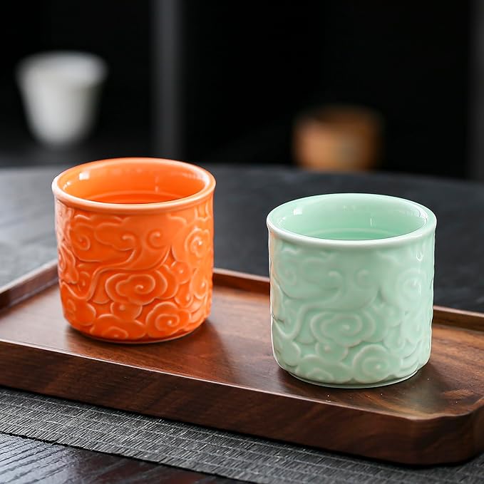 Ceramic Espresso Cups Set of 2 or 4-3oz Demitasse Cups for Coffee & Tea, No Handles, Durable & Dishwasher Safe (lawngreen, 4)