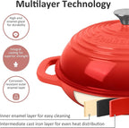 Enameled Cast Iron Dutch Oven with Lid – Non-Stick Bread Pot for Baking, Braising, and Stews – Heavy-Duty Ovenproof Casserole Cookware (Red, 5 QT)