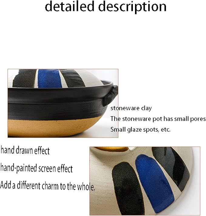 Japanese Ceramic Hot Pot Ceramic Stockpot Clay Cooking Pot Cookware Stovetop, Heat Resistant Casserole with Lid,Small Round Earthenware Clay Pot,Rice Cooker for Stew Soup Noodles,2.2l