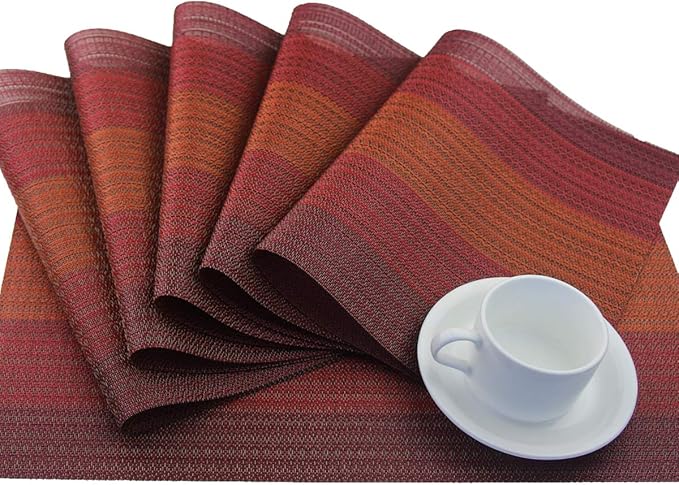 PIGCHCY Placemats Set of 8 Washable Durable Placemat Vinyl Heat Resistant Non-Slip Table Mats Indoor Outdoor (Scarlet Red)