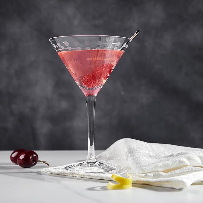 Premium Delight Vintage Cocktail Glasses Set of 4, 9 oz – Hand-Blown with Etched Long Stem, Classic Glassware for Weddings, Dinners, and Holiday Gifting (Martini Glasses)