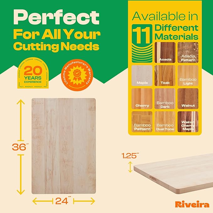 Riveira Maple Wood Cutting Board – Gourmet Maple Grandeur: 36 x 24 Wooden Cutting Board – Natural Wooden Cutting Boards For Kitchen Decorative – Innovative Juice Grooves Maple Wooden Chopping Board