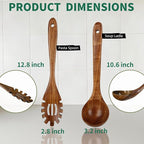 Wooden Spoons for Cooking, 2Pcs Wooden Kitchen Utensils, Wooden Pasta Fork and Ladle for Spaghetti, Nostick Teak Wood Utensil Set for Cooking (Ladle & Spaghetti Server)