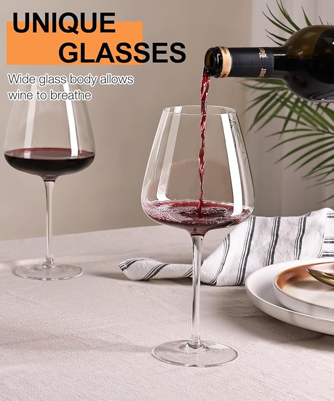 OJA Red Wine Glasses Set of 4, Large Burgundy Glasses 23 OZ, Hand Blown Crystal Glass Light, Clear, Best for Wine tasting, Birthday, Christmas, Anniversary, Father's Day