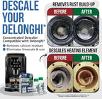 Delonghi Compatible Descaling Solution. 2 Bottles of Descaler Solution. Descaling Kit Removes Limescale For Hotter Coffee. 4 Uses Descaler For Delonghi Coffee Machines.