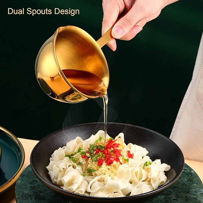 Stainless Steel Milk Pan, Mini Butter Warmer Saucepan Professional Cooking Sauce Pan with Pour Spouts for Milk Chocolate Hot Oil (Gold)