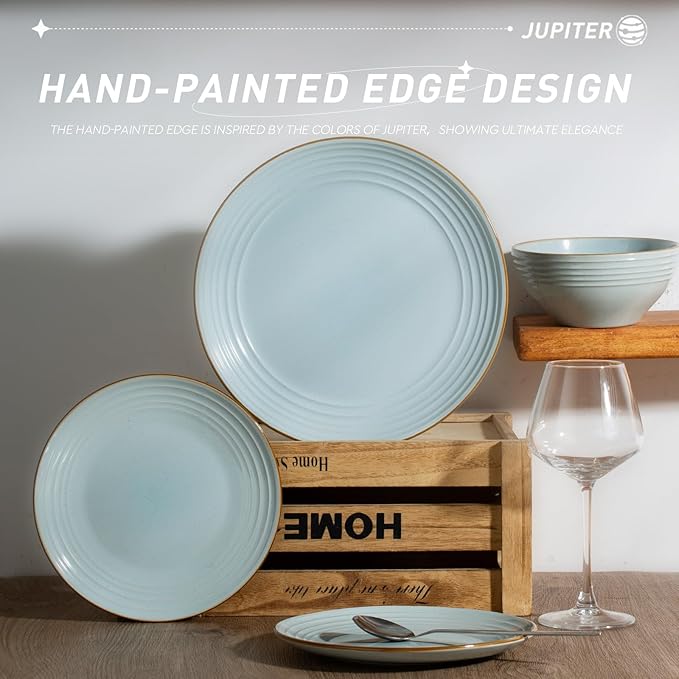 famiware Jupiter Dinner Plates Set of 6, 10.5 Inch Plate Sets, Microwave and Dishwasher Safe, Scratch Resistant, Kitchen Plates Perfect Serving Dishes, Light Blue