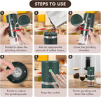 Portable Electric Coffee Grinder Stainless Steel Conical Burr Coffee Grinder with 45 Adjustable Settings Rechargeable Coffee Bean Grinder for Home, Travel, Camping, Office-Dark Green