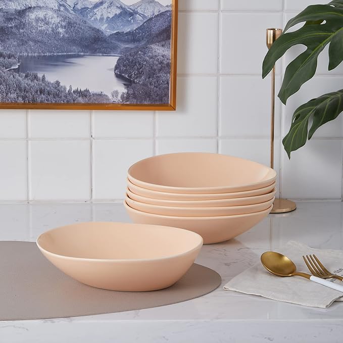 Stone Lain Delilah 8-inch Bowl 6-Piece Dish Set, Porcelain, Pastel Orange