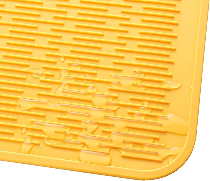 Silicone Dish Drying Mat for Multiple Usage,Easy clean,Eco-friendly,Heat-resistant Silicone Mat for Kitchen Counter or Sink,Refrigerator or Drawer Liner Yellow 4XL 32 inches x 18 inches