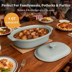 MAGNIFIQUE Casserole Dishes for Oven, 9x12 Porcelain Baking Dish, 4 Quarts Lasagna Pan with Handles and Lid, Oven Safe up to 500°F or on Stovetop, Use to Marinate, Cook, Bake, and Serve, Olive