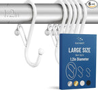 6-Pack Metal S Hooks for Hanging – Heavy-Duty S-Shaped Hook with Safety Buckle – Fits Bars up to 1.2 in – Anti-Drop S-Hooks for Closet, Wardrobes & Storage – White (Large)