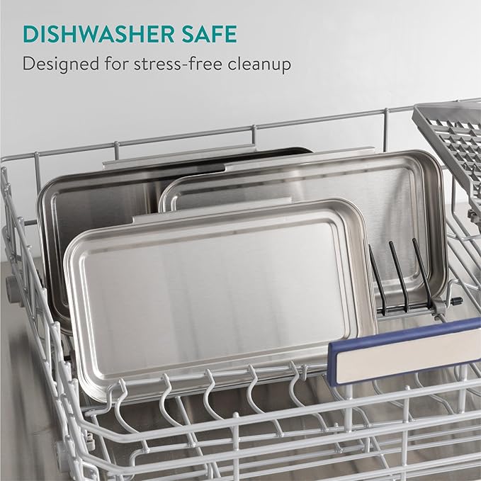 Navaris Stainless Steel Breading Trays, Set of 3 - Interlocking & Stackable Tray Design - 27x15cm Baking and Cooking Sheets - Oven and Dishwasher Ready for Versatile Kitchen Use