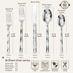 KINGSTONE Silverware Set, Luxury 40 Piece Flatware Set for 8, 18/10 Stainless Steel Cutlery Set with Diamond Cut Pattern for Kitchen, Home, Wedding, Party, Mirror Polished and Dishwasher Safe