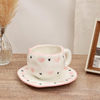 Koythin Ceramic Coffee Mug with Saucer Set, Cute Sweet and Cool Love Cup Unique for Office and Home, 10 oz/300 ml for Latte Tea Milk