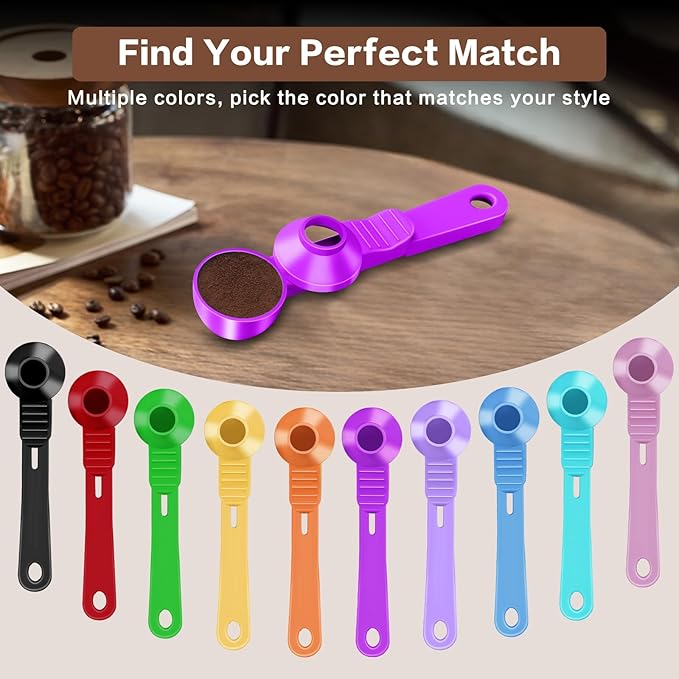2-in-1 Coffee Scoop with Funnel, 2 Teaspoon Measuring Spoon for Reusable K Cups, Ground Coffee, Protein Powder & Tea, Mess-Free Plastic Design (Rose Red)