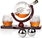 PONPUR Gifts for Men Dad Christmas, Whiskey Decanter Globe Set with 2 Ball Stones & 2 Glasses, Anniversary Birthday Gifts for Him Husband Boyfriend Brother, Cool Stuff Gift for Bourbon Scotch