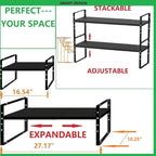 Expandable Stackable Spice Rack Cabinet Shelf Organizer in Cabinets Shelves Kitchen Cupboard Organization Stack up Racks Pantry Countertop Storage Large/Black 1 Pack