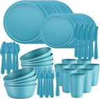 Plastic Dinnerware Sets – 40-Piece Blue Plates and Bowls Sets, Unbreakable, Reusable Dishes Set for 8 with Cups, Knives, Forks and Spoons, for Camping and Outdoor Use
