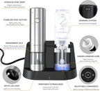 CIRCLE JOY Electric Salt and Pepper Grinder Set Stainless Steel Spice Grinder Automatic Pepper Mills with Easy-to-Carry Dual Charging Station, White Led Light, and Adjustable Coarseness, Silver