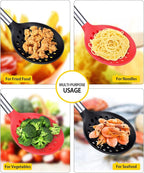 Kitchen Ladle Strainer Set of 2 Large Slotted Spoon with High Heat Resistant BPA Free Non Stick Cooking Skimmers For Draining and Frying (Black and Red)