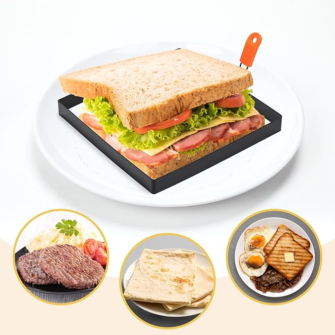 Patelai 6 Pack Square Egg Ring 4 Inch and 6 Inch Stainless Steel Frying Egg Molds Griddle Pancake Shapers with Orange Silicone Handle Oil Brush for Household Breakfast Omelette Sandwich Cooking Tool