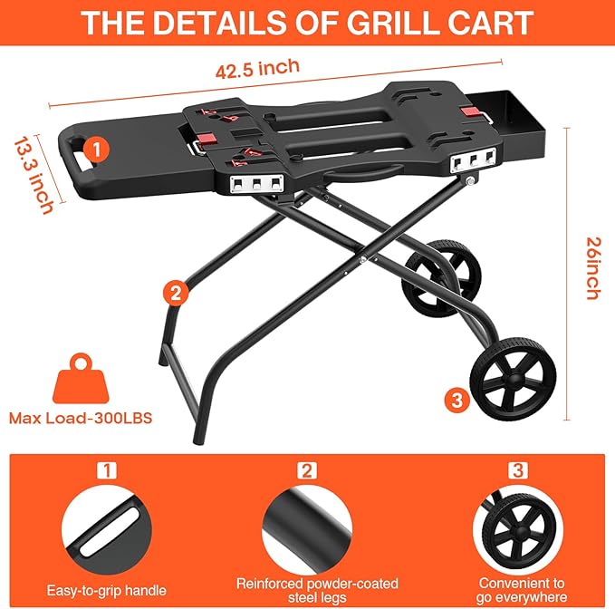 Outdoor Grill Stand for Weber Q1200, Q1000, Q2200, Q2400, Portable Grill Cart for Blackstone 17"& 22" Table Top Griddles, for Weber Grill,Griddle Stand for Blackstone,for Travel and Camping