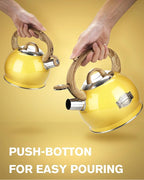 Stovetop Tea Kettle, 2.1 Quart Stove Top Whistling Tea Kettles,Water Teapot Induction Tea Kettle with Food Grade Stainless Steel and Silicone Anti-Hot Handle, Suitable for All Heat Sources